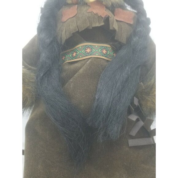 Native American Porcelain Doll Fur Lined Clothes Pantaloons Headband Wood Beads - Picture 5 of 9